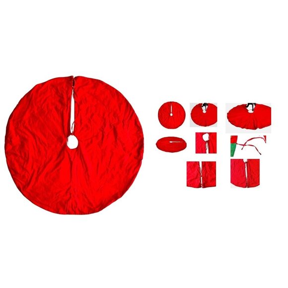 VTG Poinsettia Christmas Tree Skirt Red Green Holly Embroidered Flower L… - Picture 10 of 12